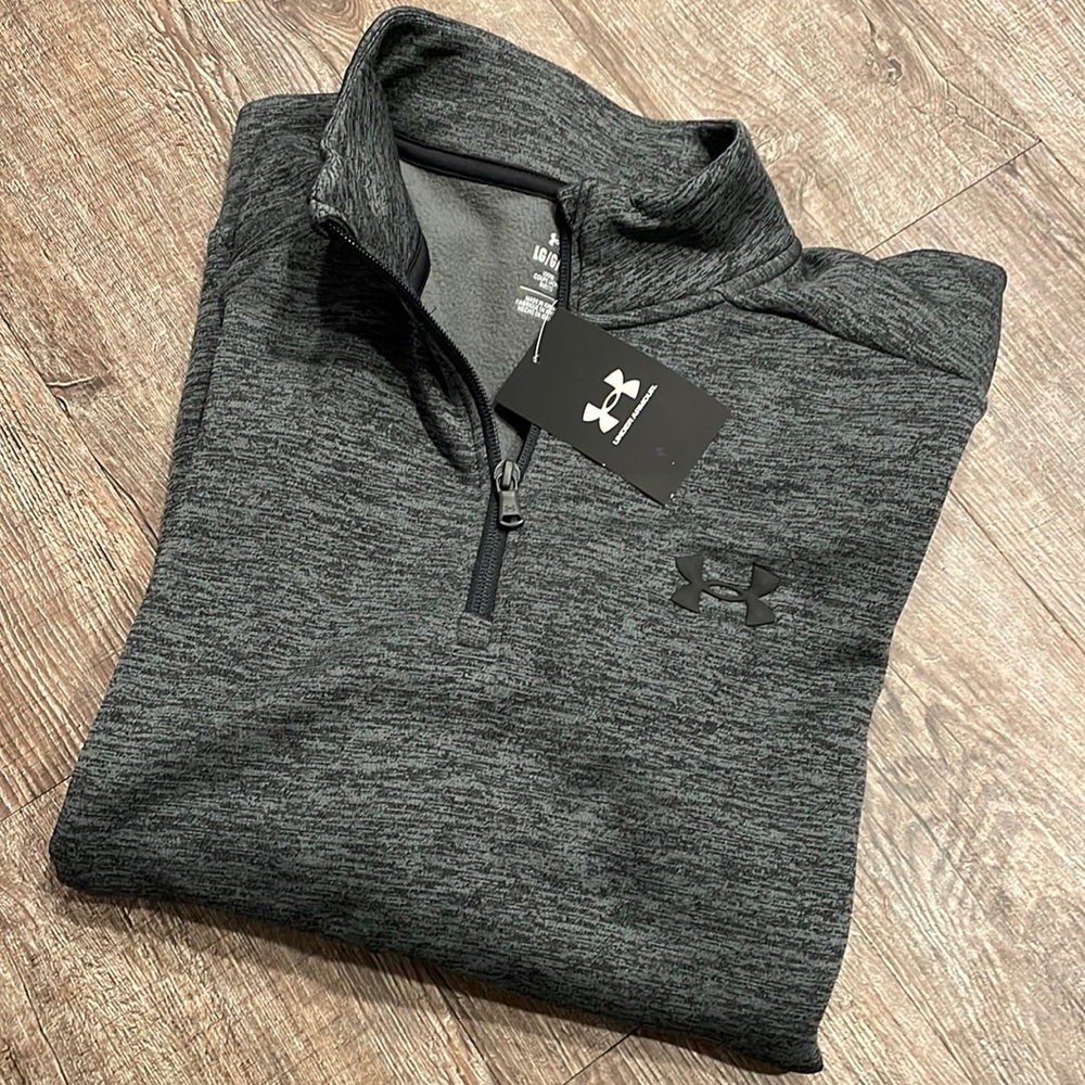 Under Armour, men’s large, grey fleece 1/4 zip pullover, mid-weight